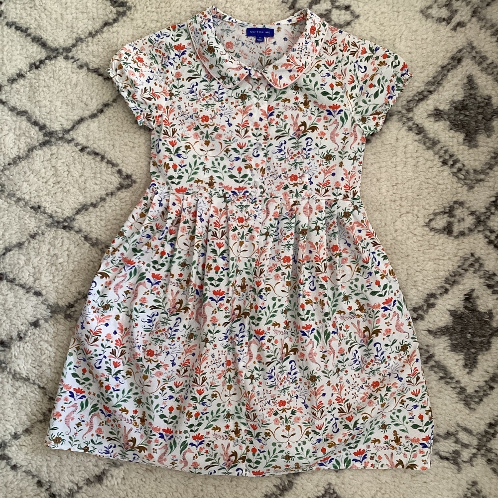 100% cotton floral/bunny/seahorse print dress 8Y